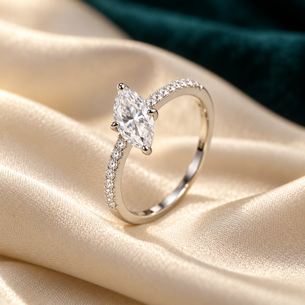 Alba Ring on ivory satin
