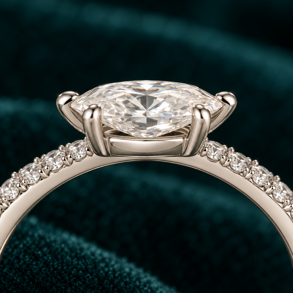 Close-up of the Alba ring stone and prongs