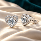 Anouk heart halo earrings on ivory satin