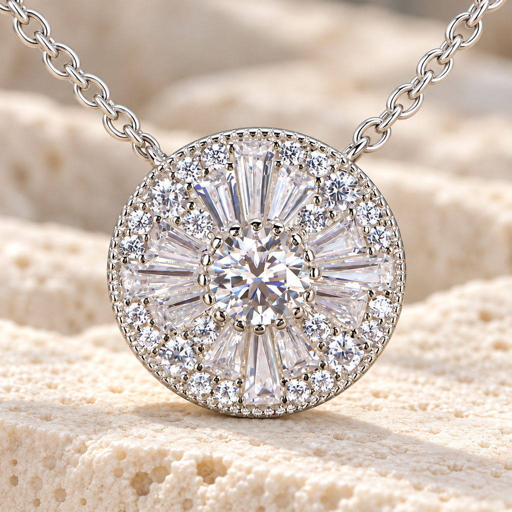 Beatrix Pendant Necklace — silver moissanite macro detail