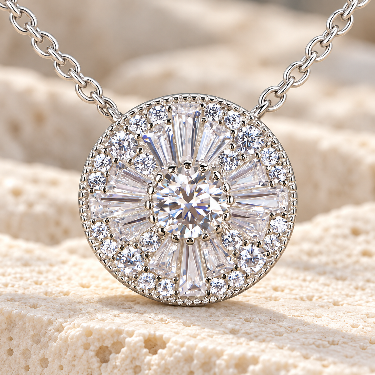 Beatrix Pendant Necklace — silver moissanite macro detail