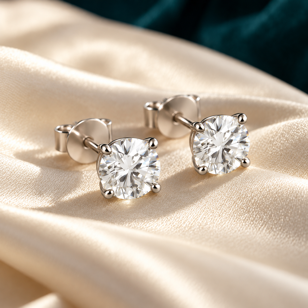 Clemence Stud Earrings on ivory satin