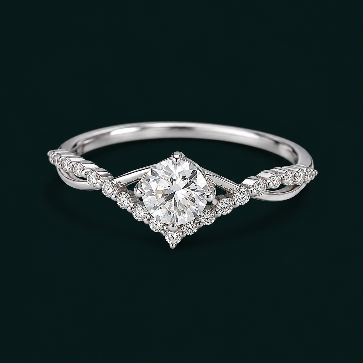 Corin Crown Ring front three-quarter view with twisted pave shoulders