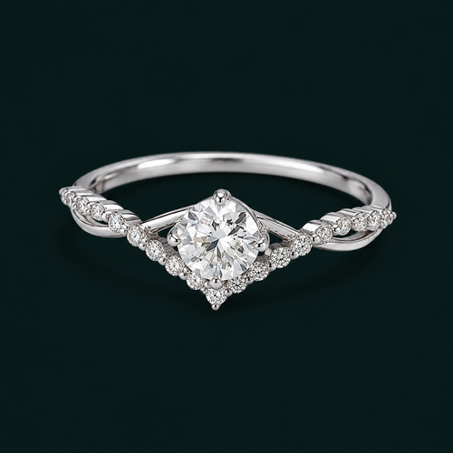 Corin Crown Ring front three-quarter view with twisted pave shoulders