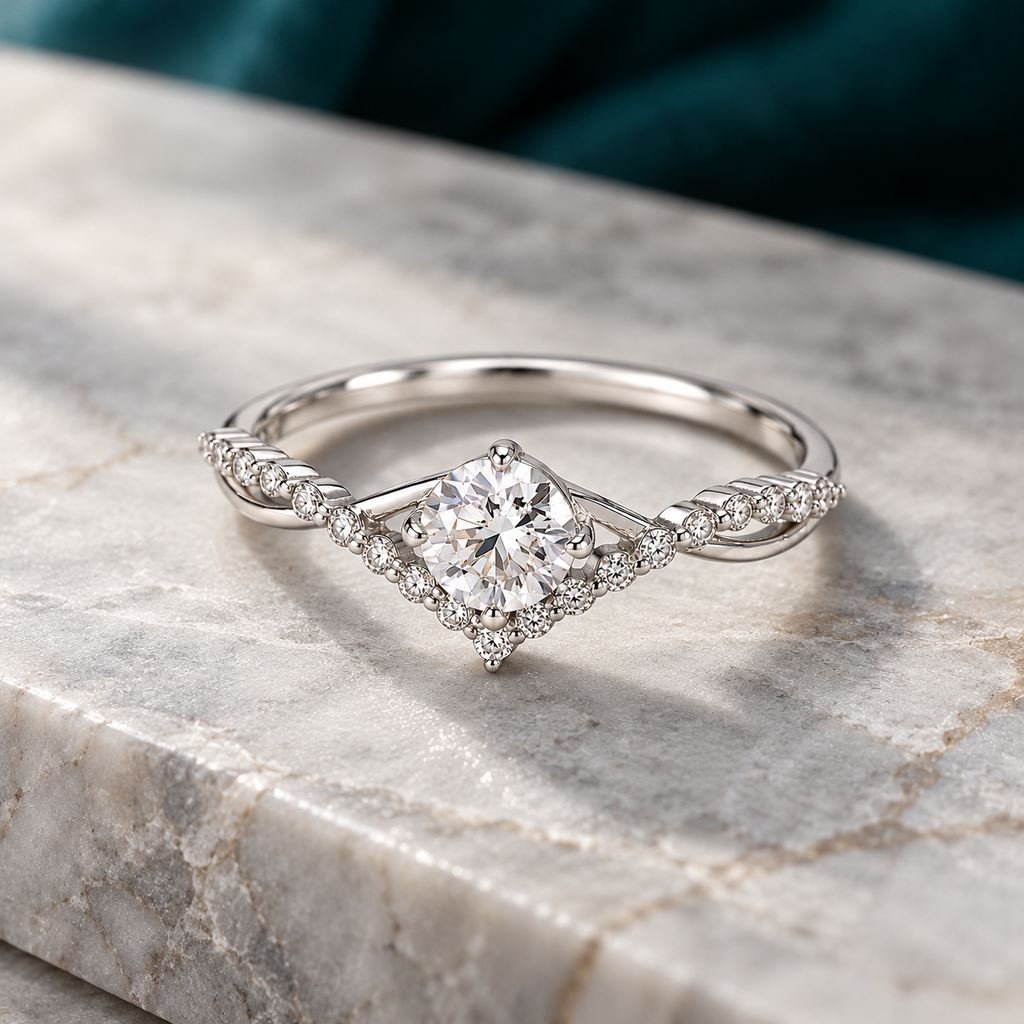 Corin Crown Ring on a pale stone slab