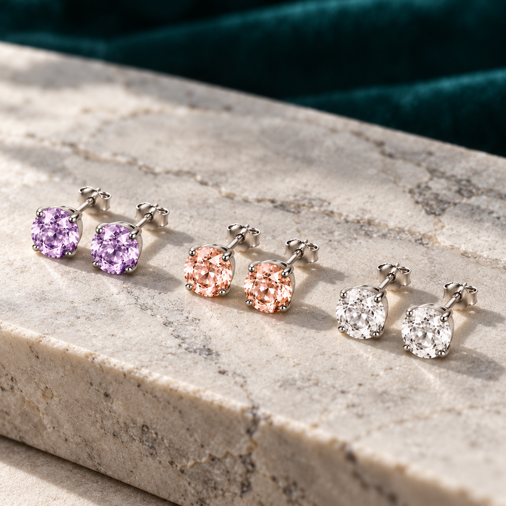 Daphne Stud Earrings on a pale stone slab