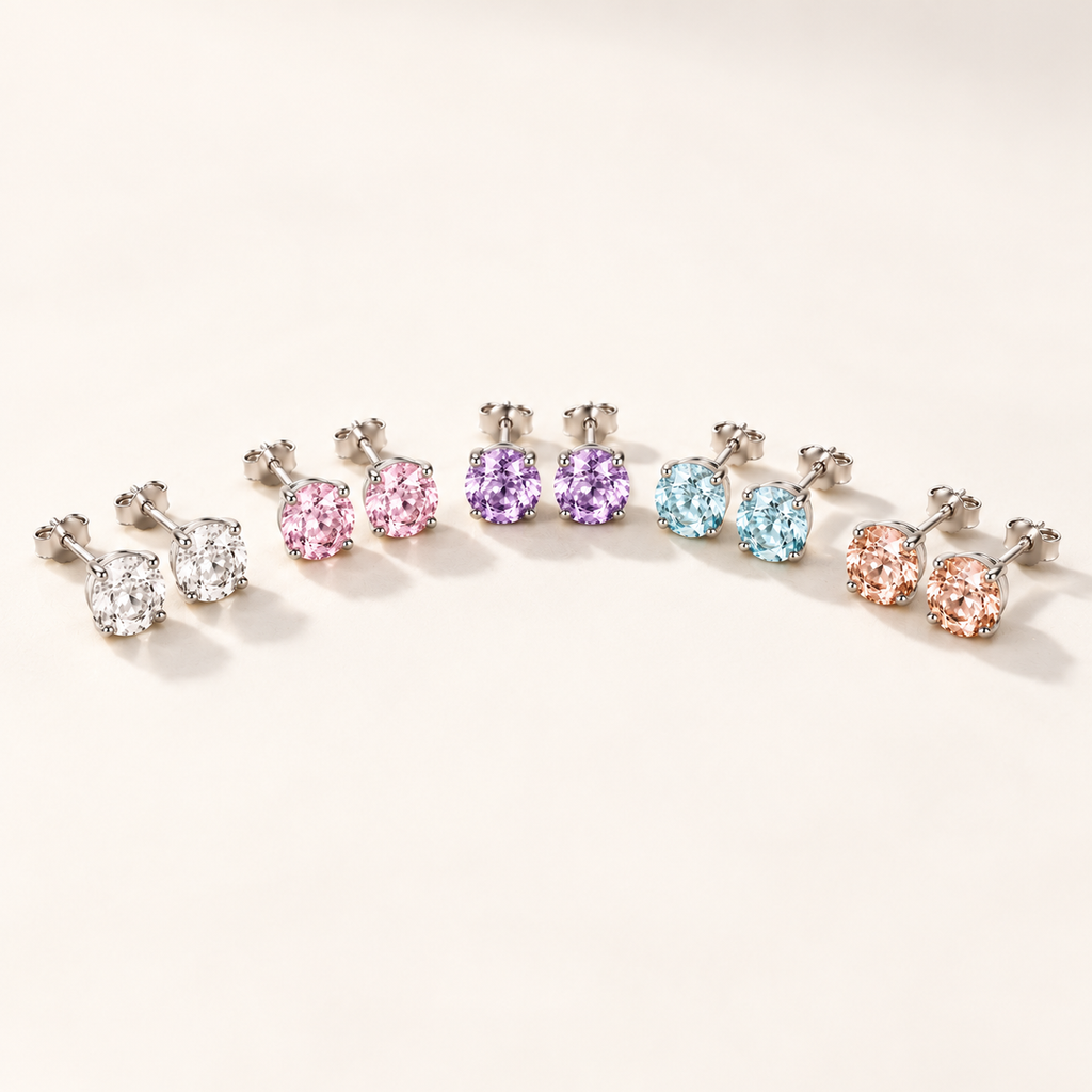 Daphne Stud Earrings colour range on an off-white background