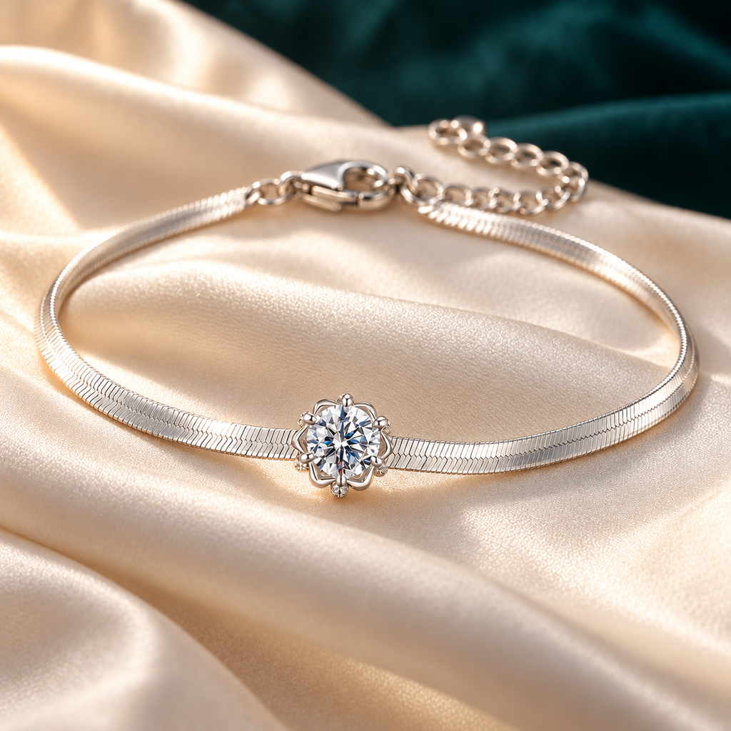 Elara Chain Bracelet on ivory satin