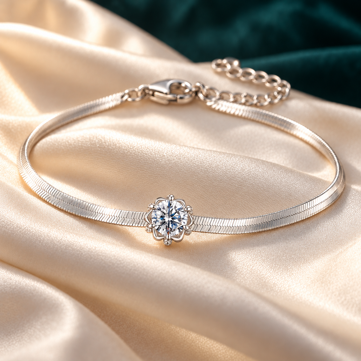 Elara Chain Bracelet on ivory satin