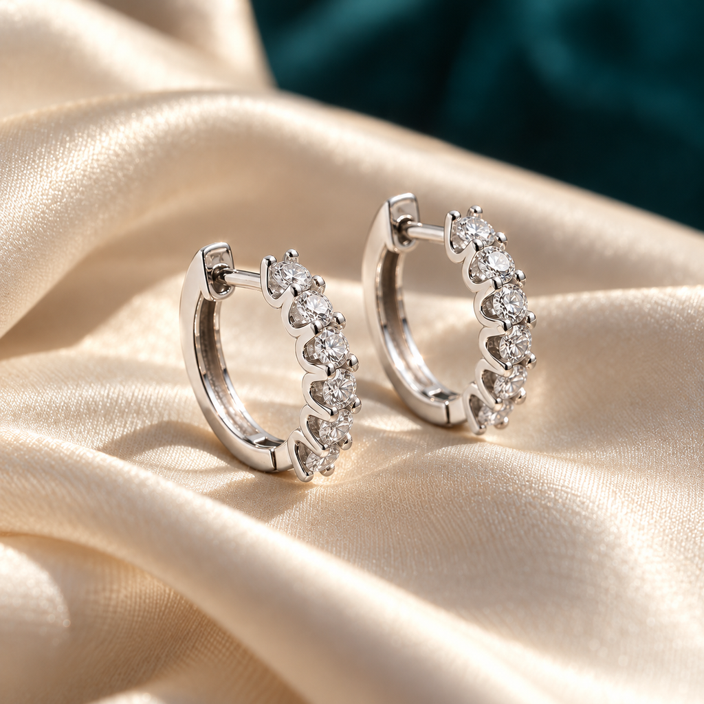 Genevieve Hoop Earrings on ivory satin