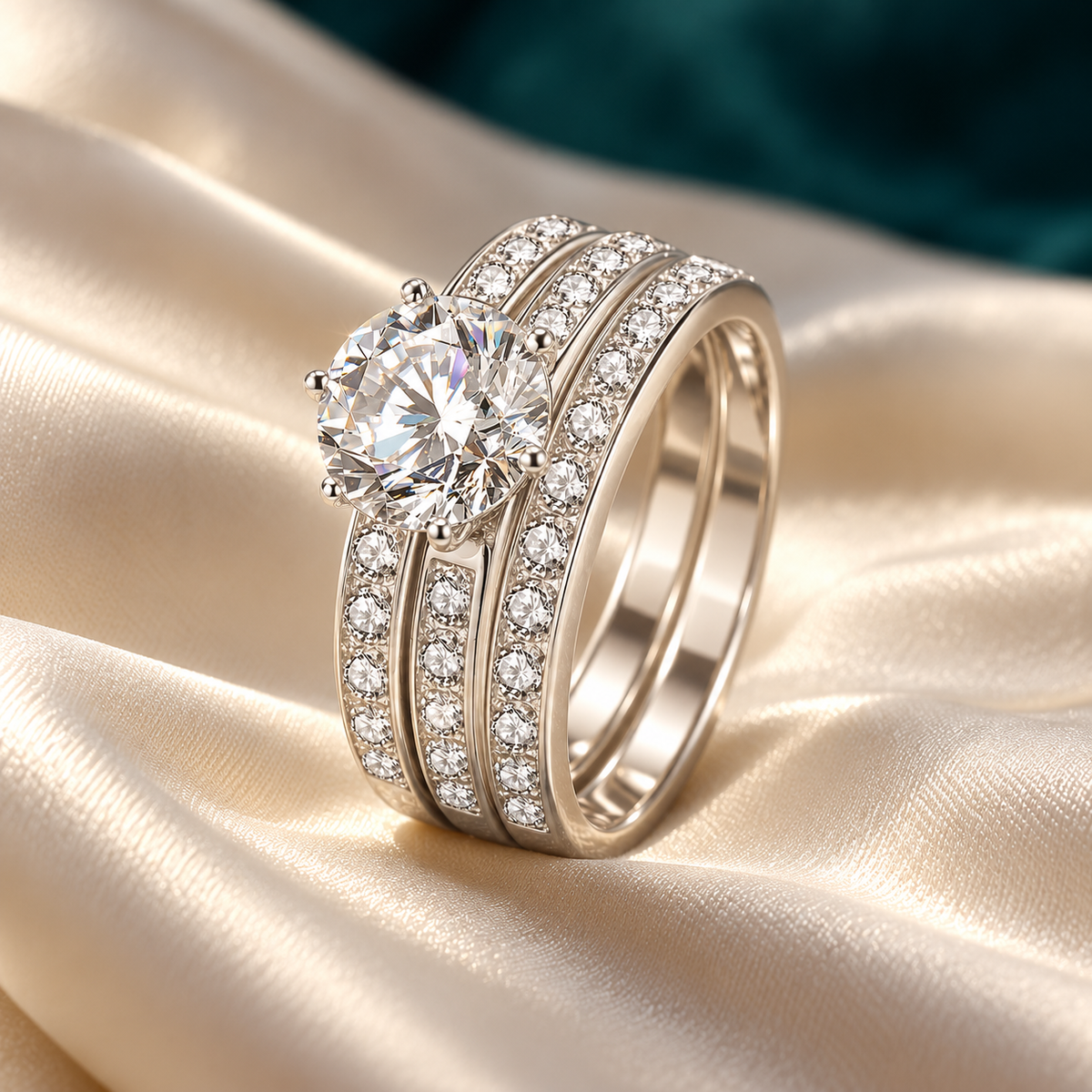Hedy triple-band ring on ivory satin