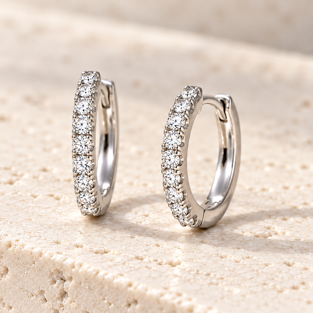 Ines Hoop Earrings — sterling silver pavé macro detail