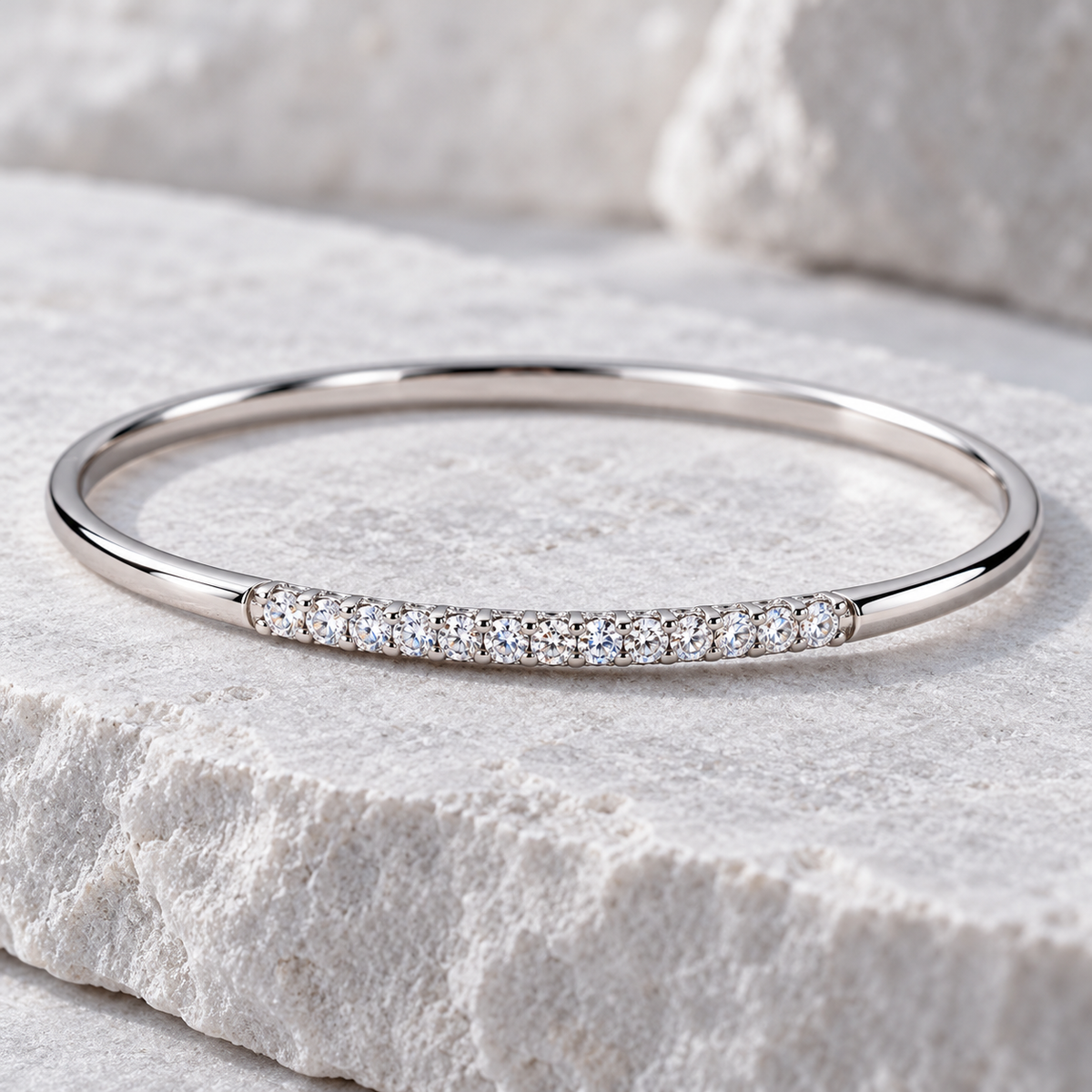 Isolde Bangle Bracelet — silver pavé macro detail