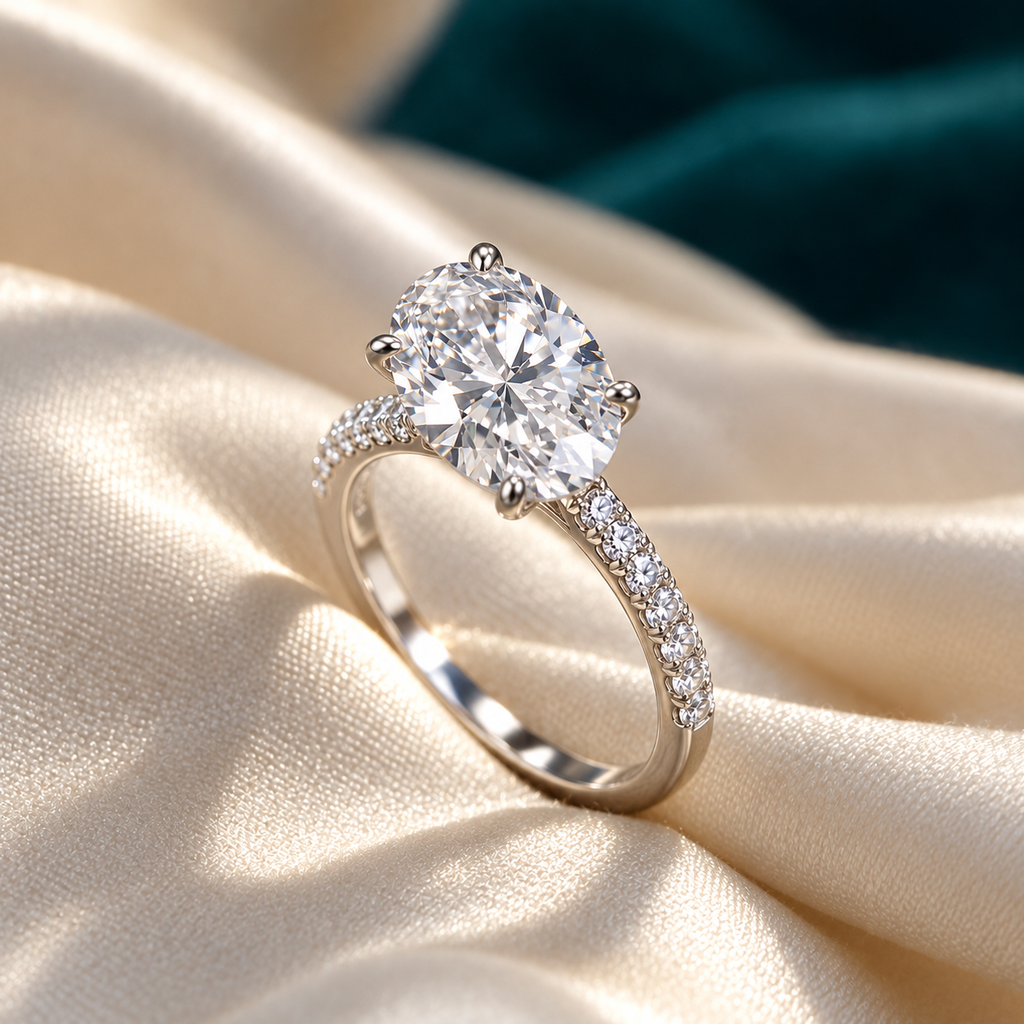 Jessamine Oval Ring on ivory satin