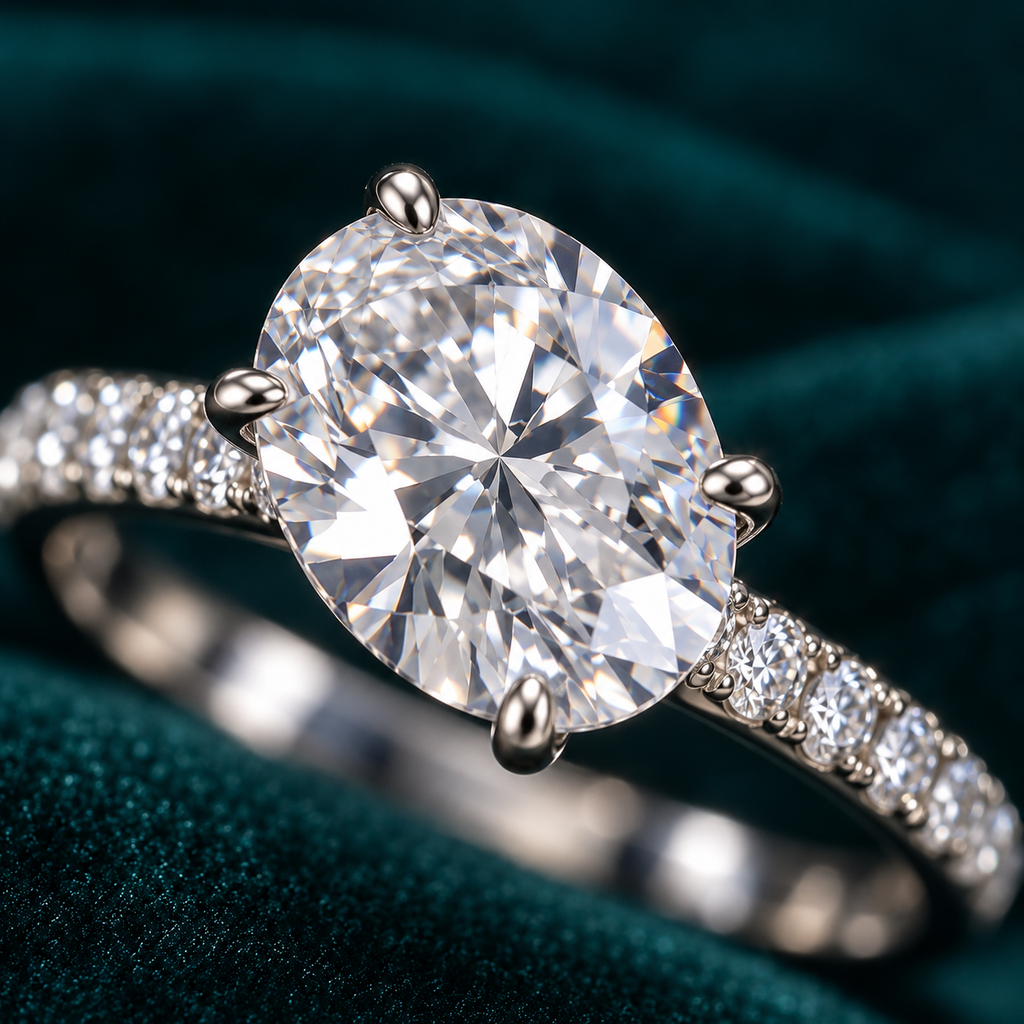 Jessamine Oval Ring close-up of the oval centre stone in four claws