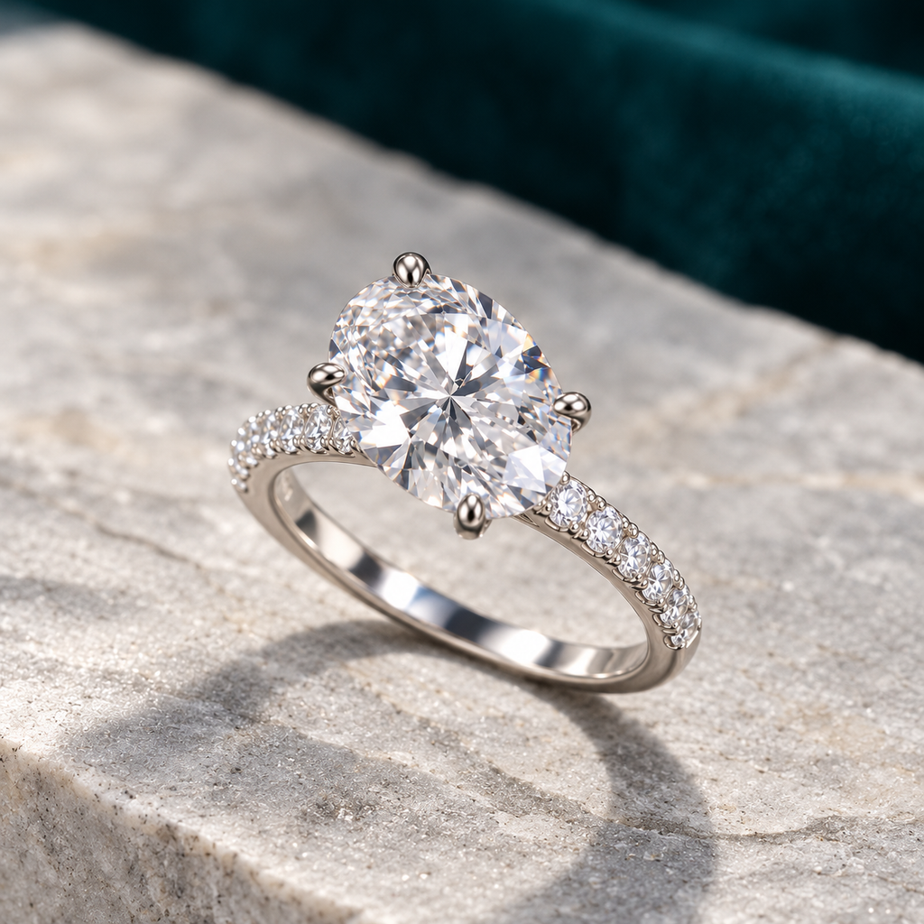 Jessamine Oval Ring on a pale stone slab