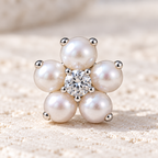 Marisol Pearl Earrings — sterling silver pearl flower macro detail