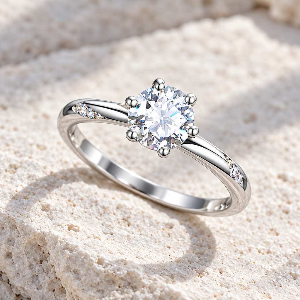 Neve Solitaire Ring — Orolane cool ivory stone hero