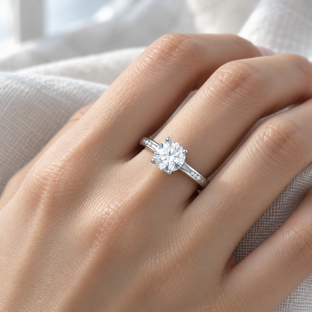 Neve Solitaire Ring — cool daylight lifestyle
