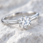 Neve Solitaire Ring — six-prong solitaire macro detail