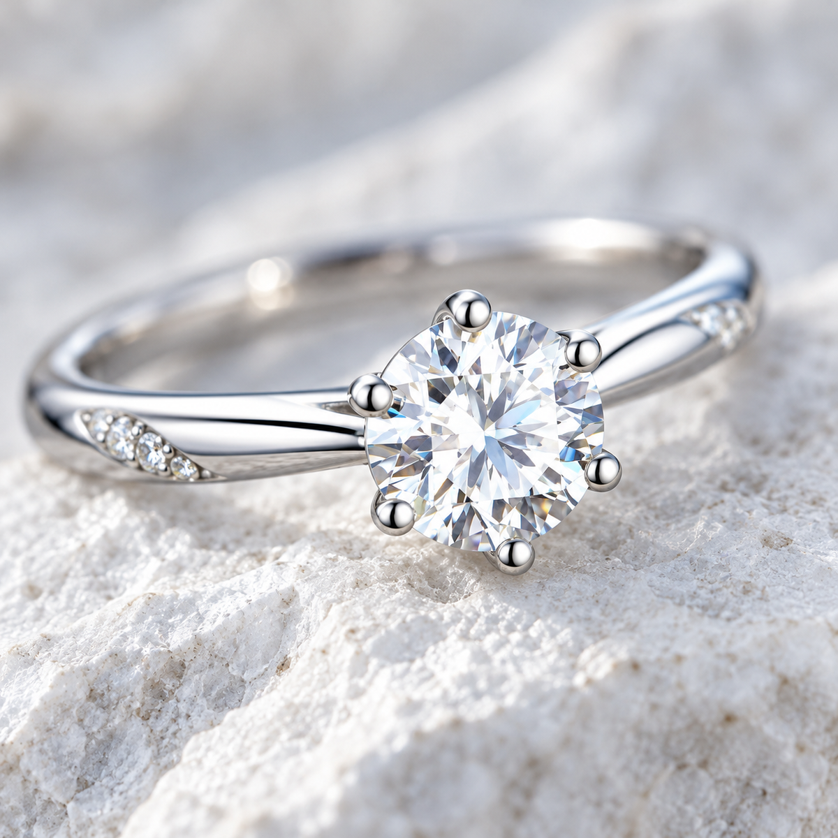 Neve Solitaire Ring — six-prong solitaire macro detail