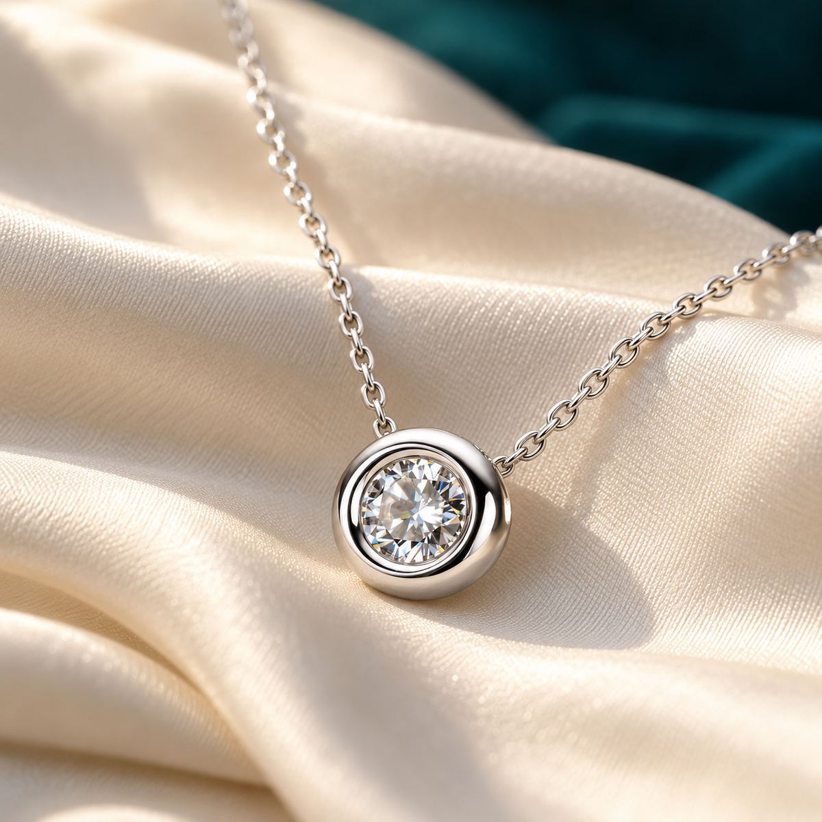 Petra Pendant Necklace on ivory satin