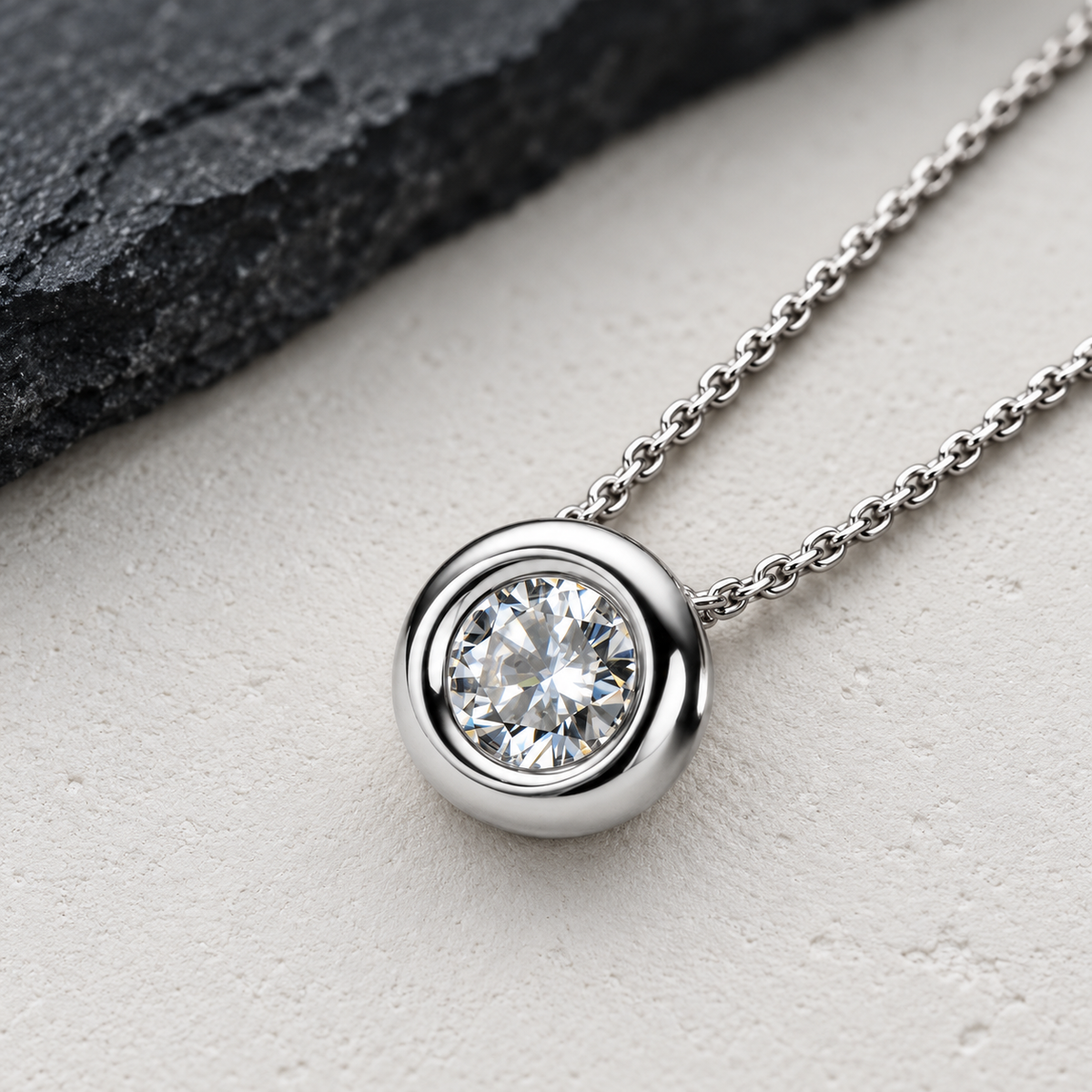 Petra Pendant Necklace — moissanite macro detail