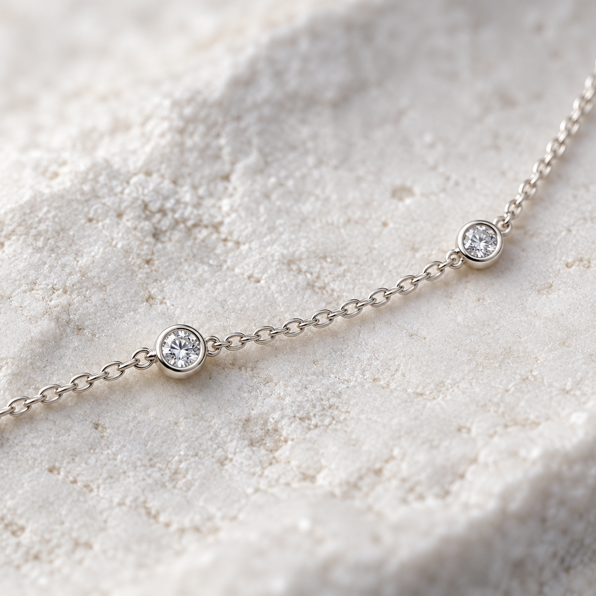 Quinn Layered Necklace — silver bezel-station macro detail