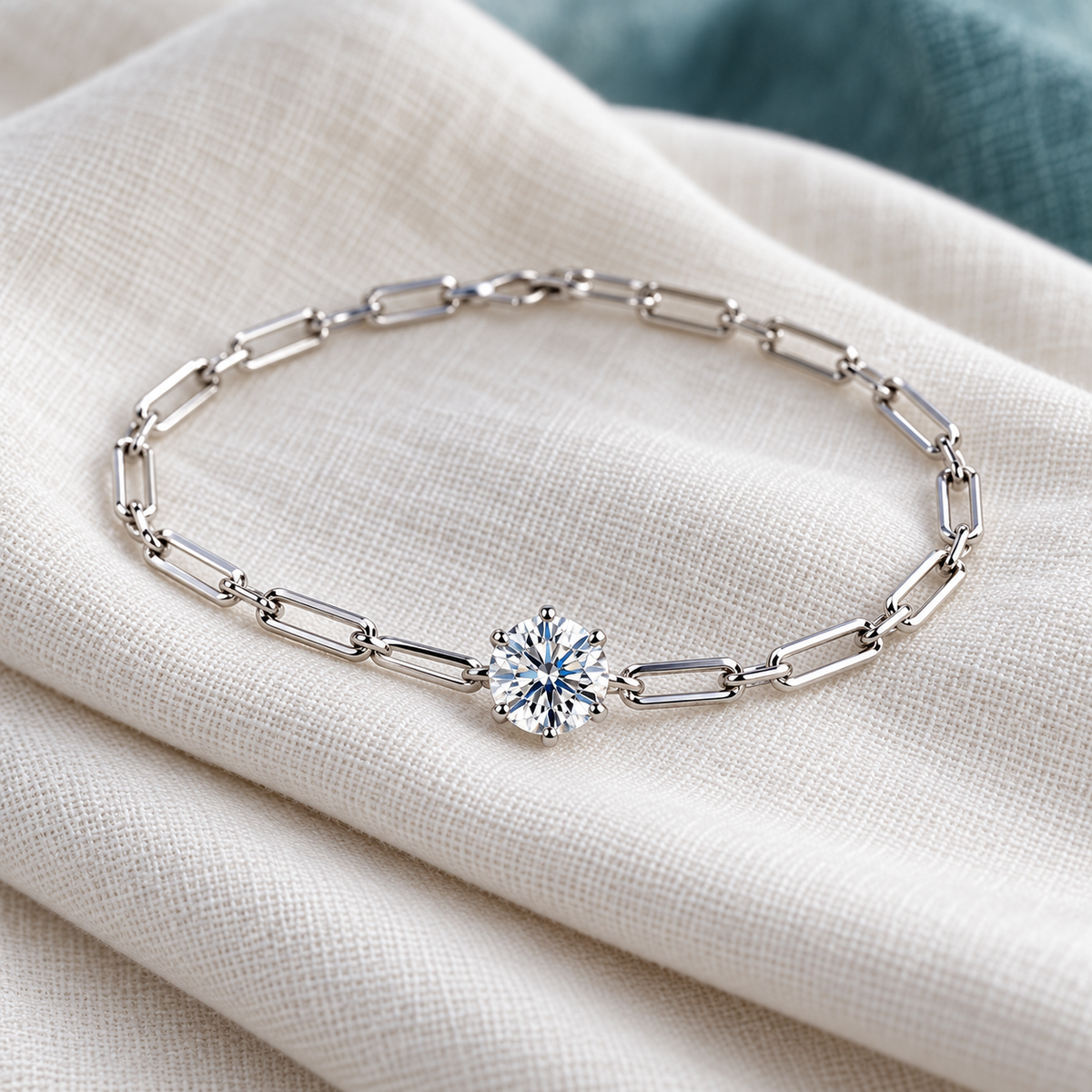 Seraphine Link Bracelet — ivory textile and muted teal editorial