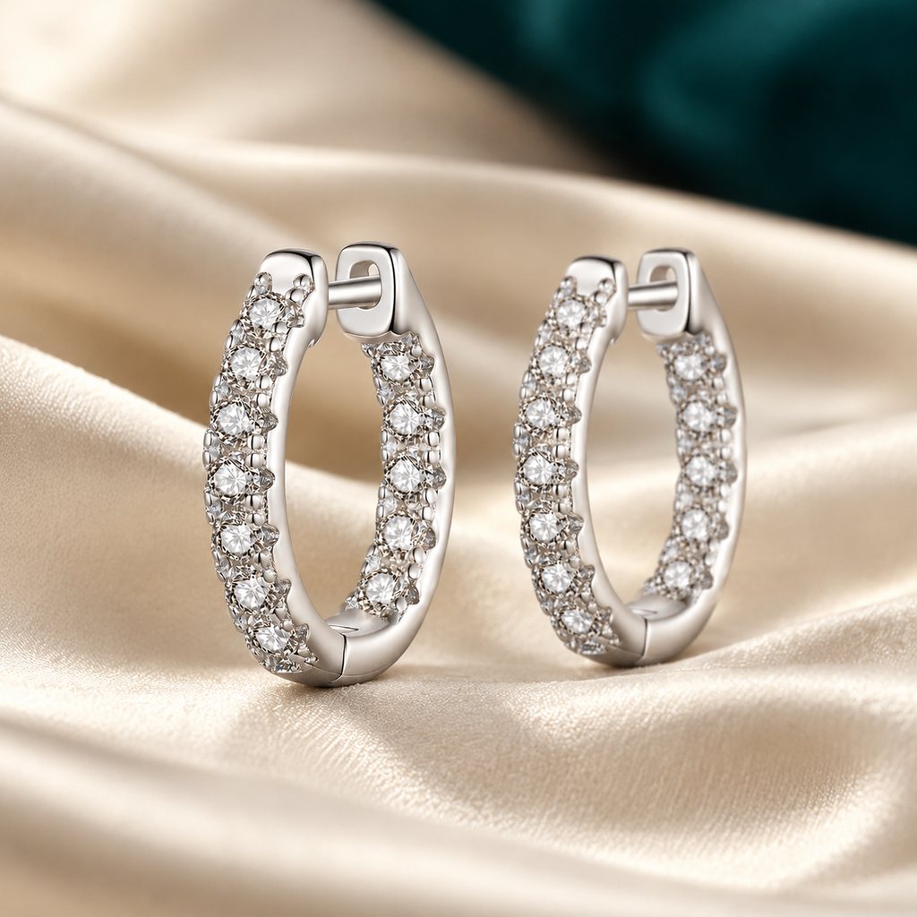 Thalia Hoop Earrings on ivory satin
