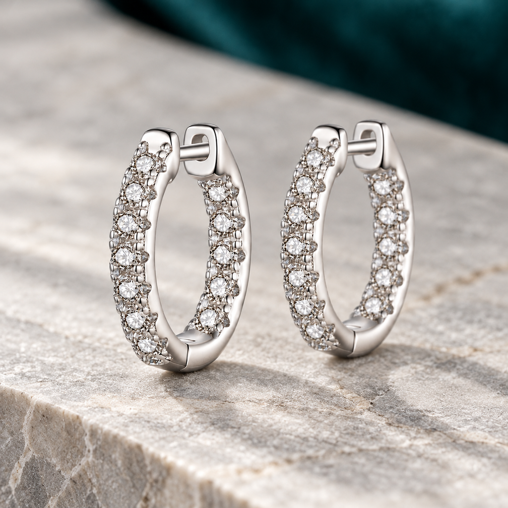 Thalia Hoop Earrings on a pale stone slab